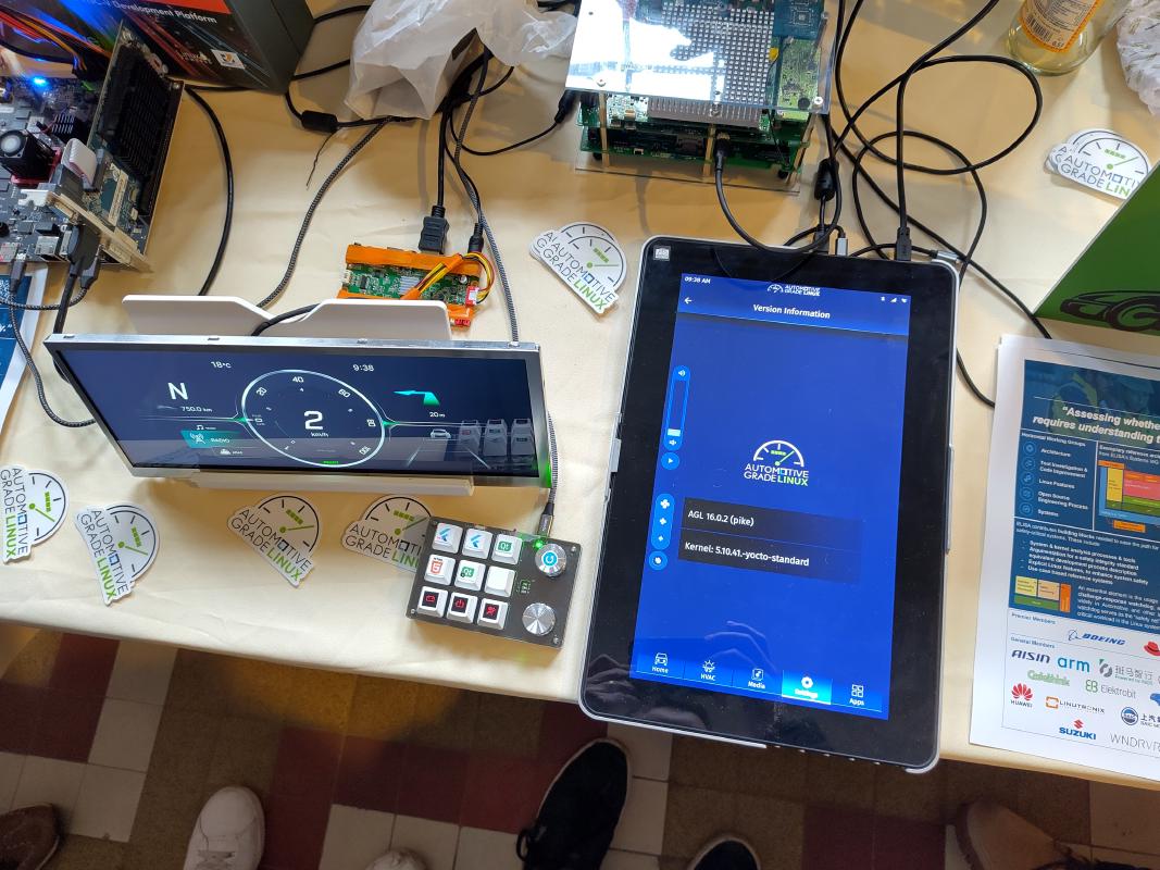 Dashboard and infotainment setup, with the container switching buttons between them.